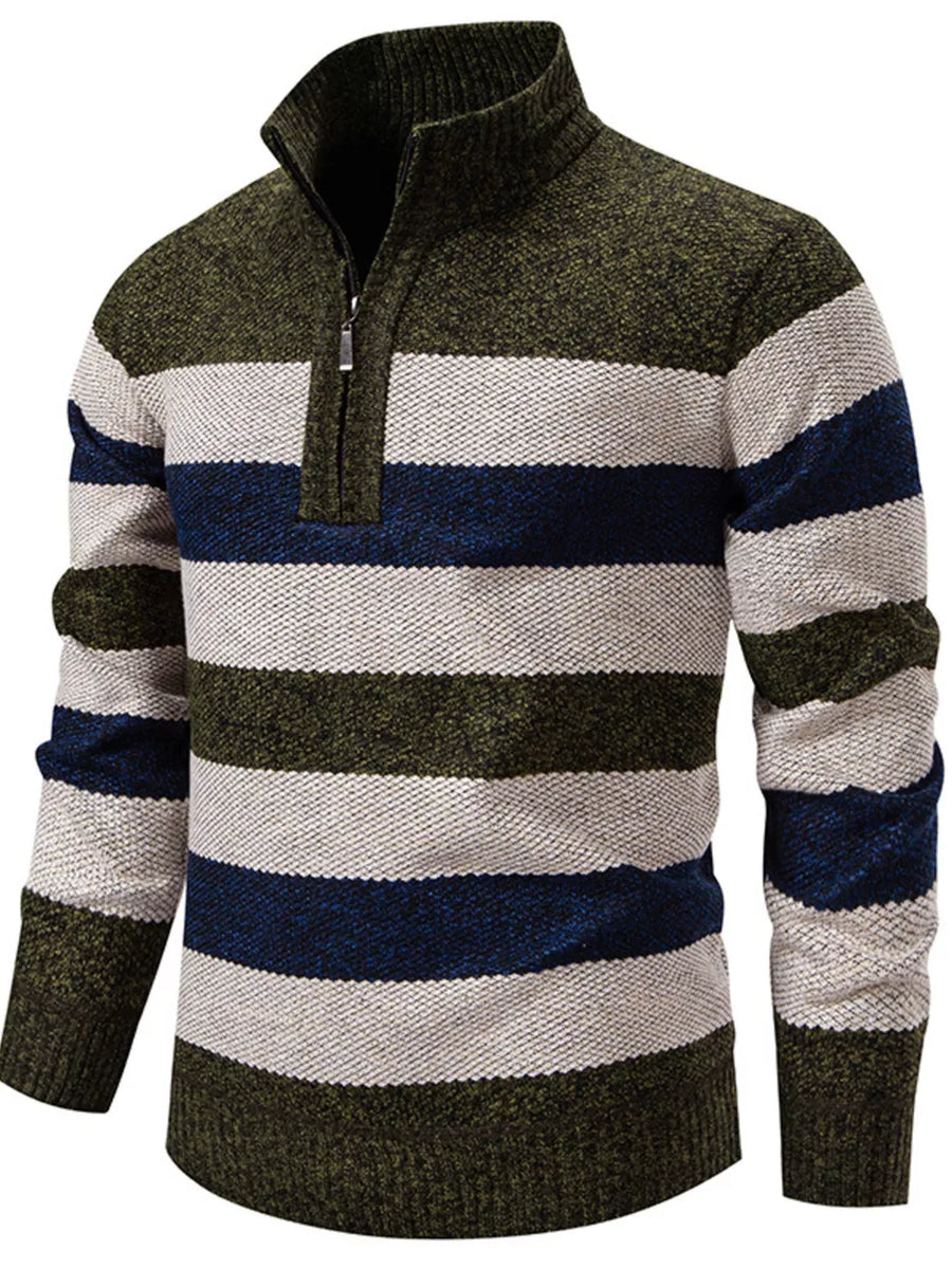 Men's Plus Size Striped Quarter-zip Sweater in Dark Navy