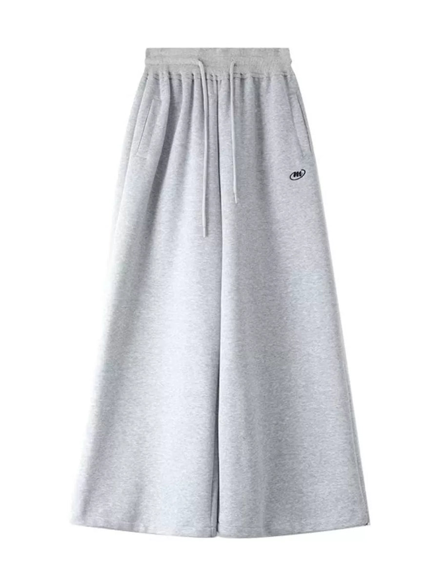 wide-leg pants in light grey with drawstring waist and full-length