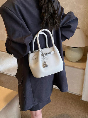 White Leather Crossbody Bag With Lock Detail