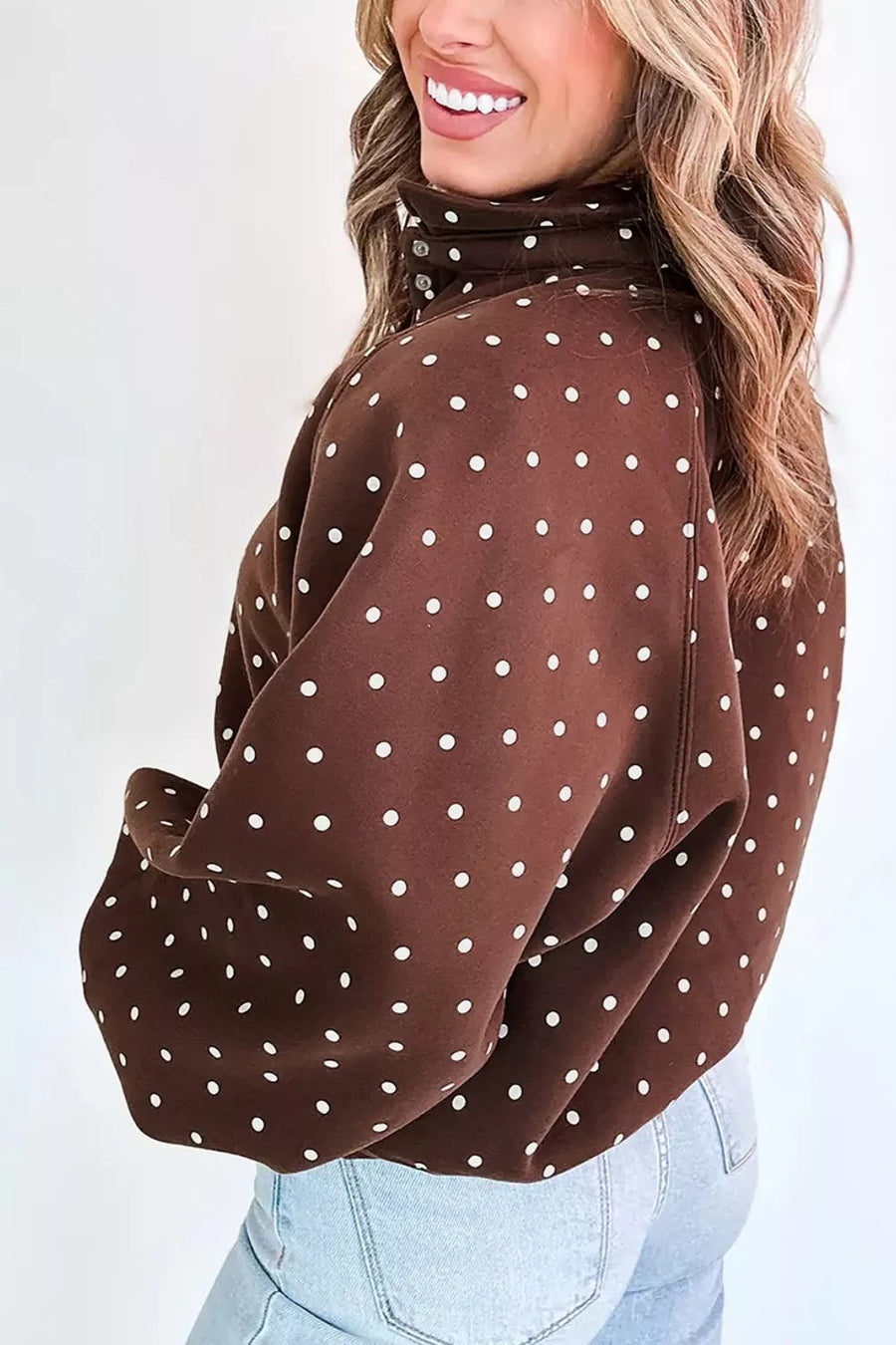 Blush Pink with Polka Dot Metal Button Collar Sweatshirt