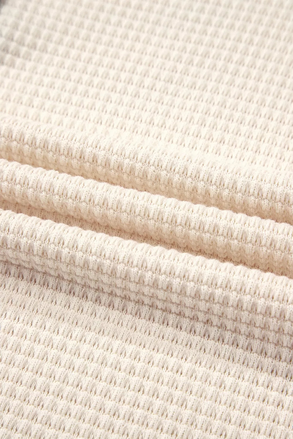 Drawstring Waffle Knit Henley Hoodie in White with waffle-knit