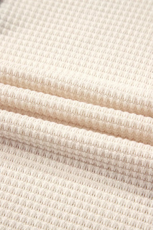 Drawstring Waffle Knit Henley Hoodie in White with waffle-knit
