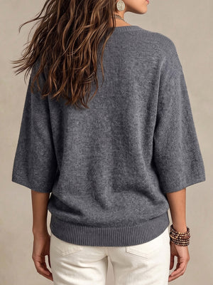 bohemian pullover sweater in Gray with round neck
