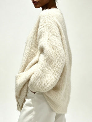 cardigan in Dark Gray with buttoned and hip-length
