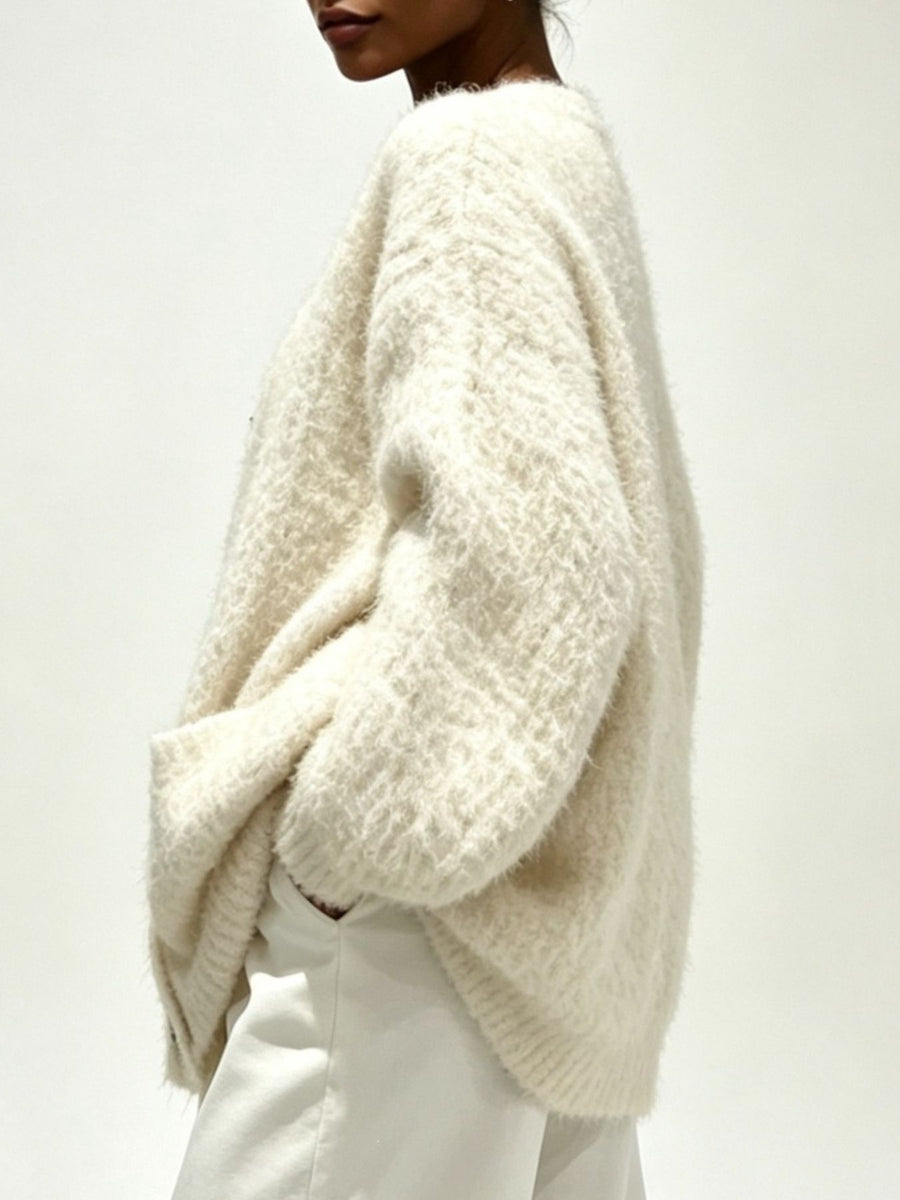 cardigan in Dark Gray with buttoned and hip-length