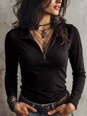 t-shirt in charcoal featuring zipper and slim fit