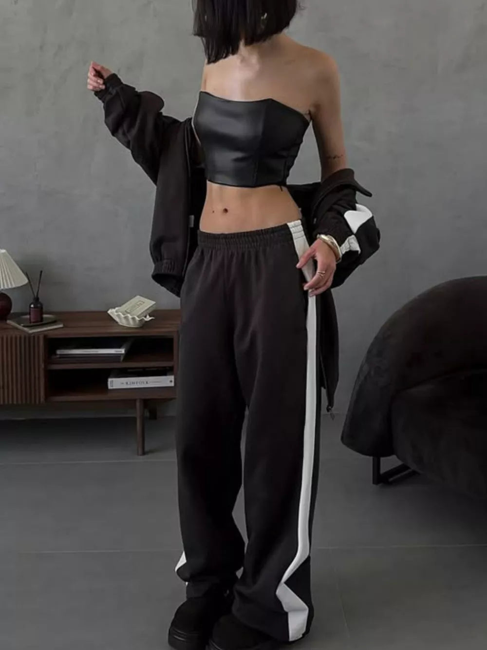 Zip Up Long Sleeve Outerwear And Pants Set in Brown, view 15