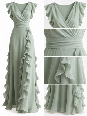 maxi dress in cream with ruffled and maxi