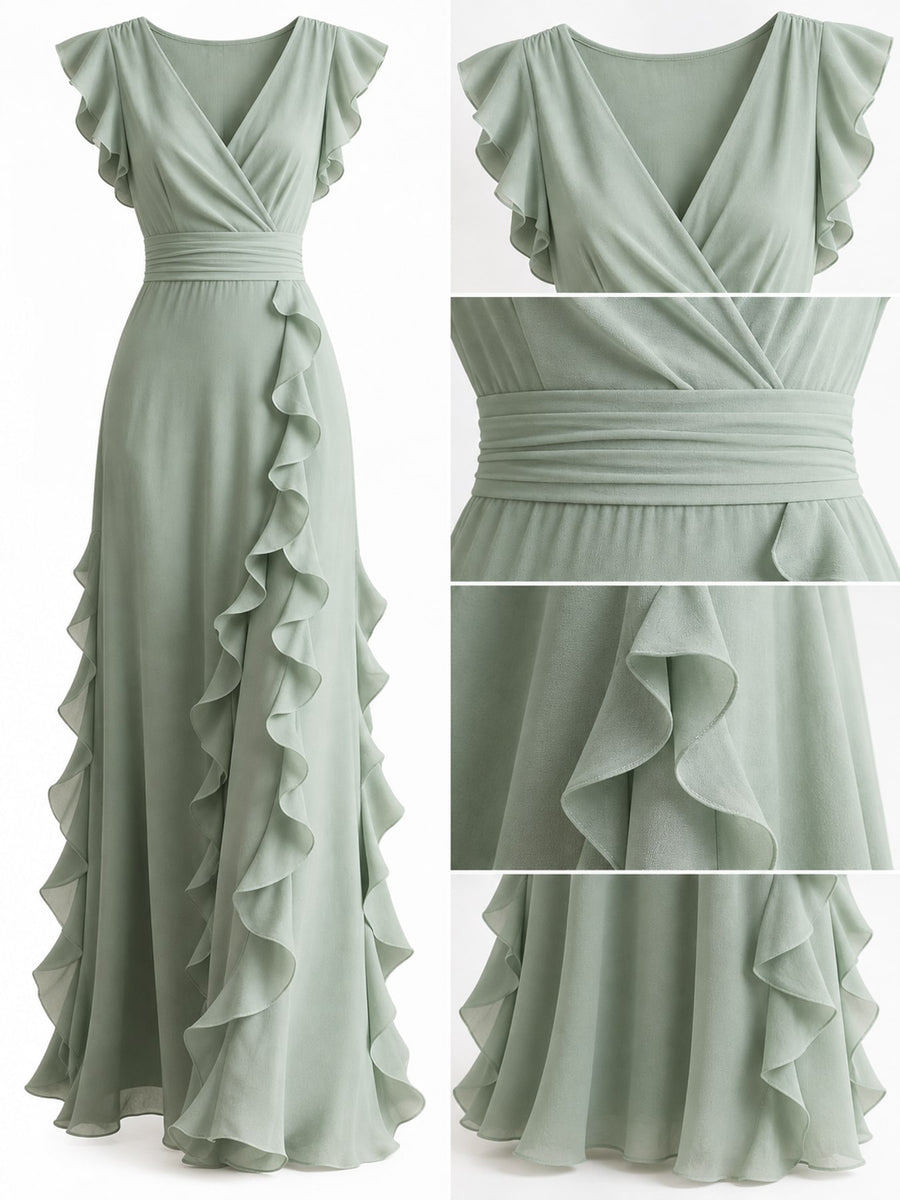 maxi dress in cream with ruffled and maxi