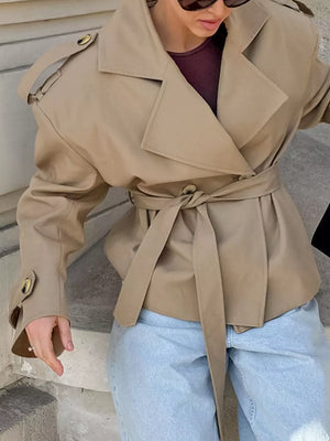 Chic Double-breasted Belted Trench Coat in Khaki