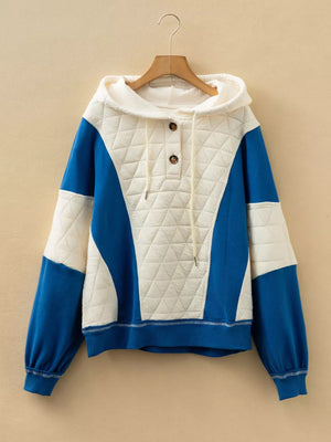 Ivory with Quilted Fleece Color Block Oversize Hoodie