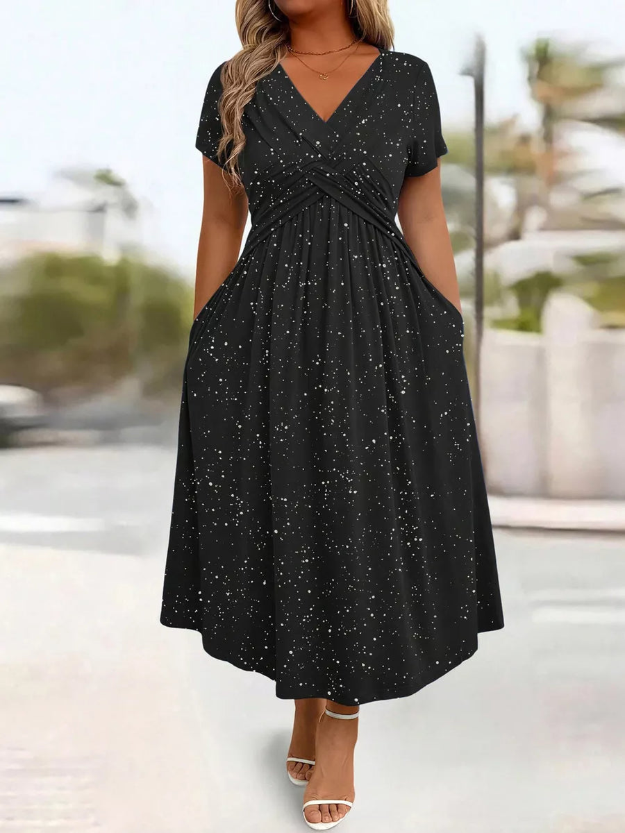 Full Size Glitter Flutter Sleeve Midi Dress Plus Size in Black