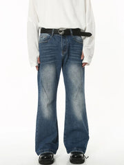 Faded flare jeans in medium wash denim with sculpted seam detail and a classic fit.