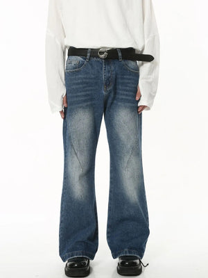 Faded flare jeans in medium wash denim with sculpted seam detail and a classic fit.