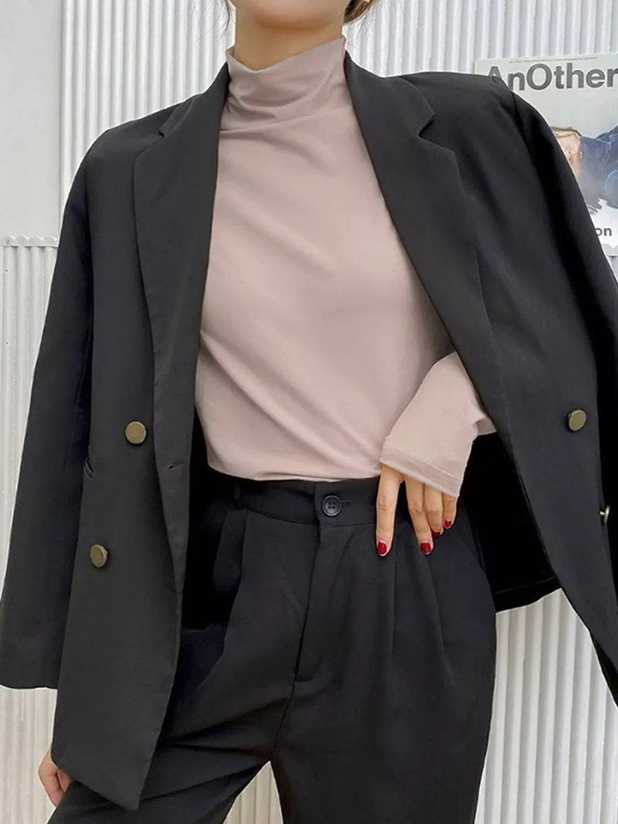 Solid Color Turtleneck Long Sleeve T-shirt in Rose Gold
