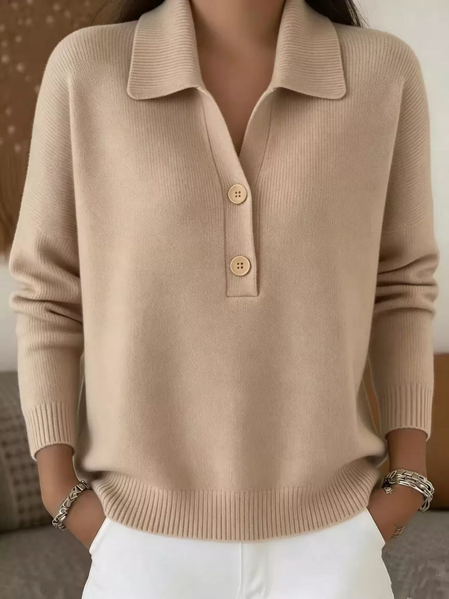Full Size Button Detail Long Sleeve Sweater Plus in Black