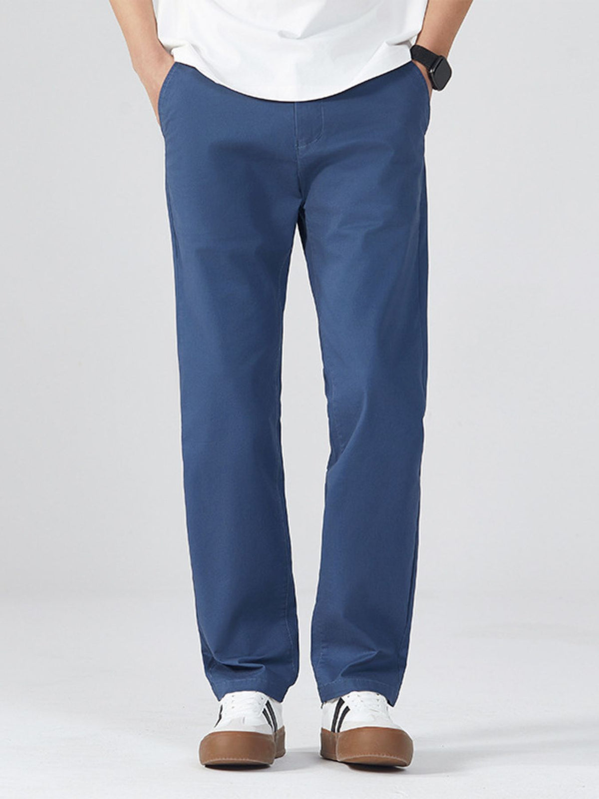 95%polyester,5%spandex Care instructions: Machine wash cold pants in Denim Blue with slim silhouette