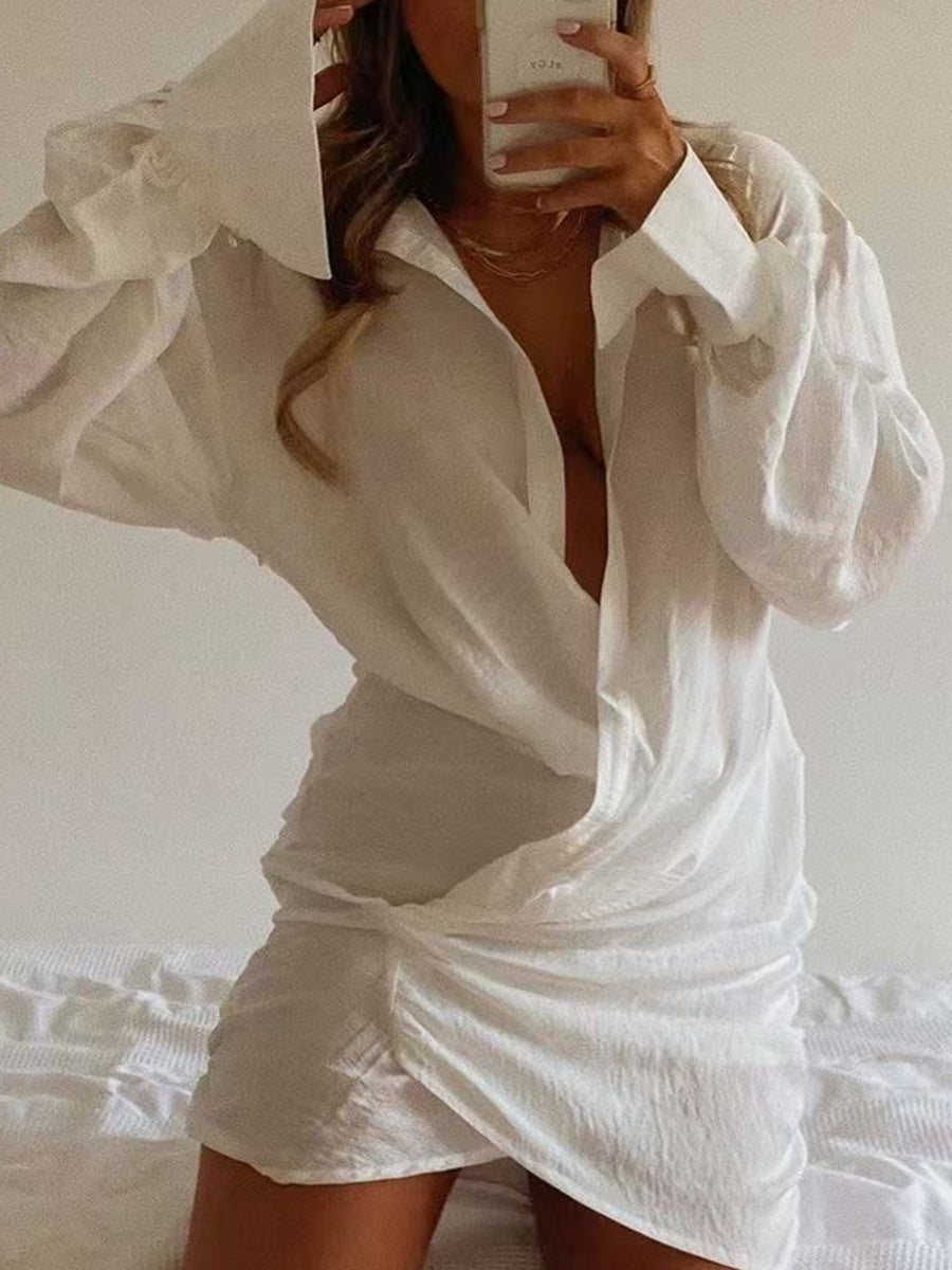 Organic cotton and polyester blend mini dress in White with relaxed silhouette