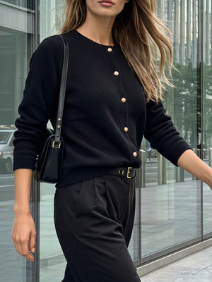 Classic Button-Down Knit Cardigan in White