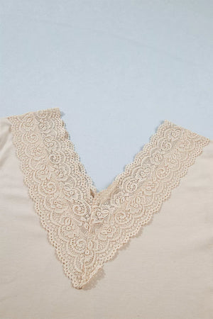 Lace Trim V Neck Long Sleeve Patchwork Shirt option 8