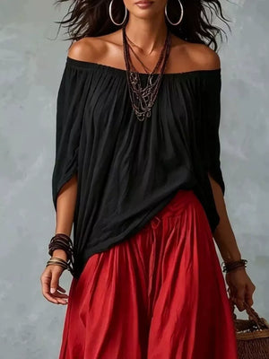 bohemian off-shoulder top in slate gray with off-shoulder