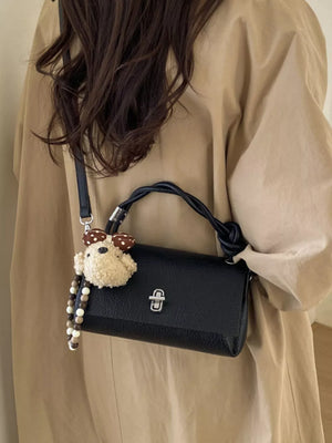 PU Leather Imported Size &amp crossbody bag in Black with boxy silhouette