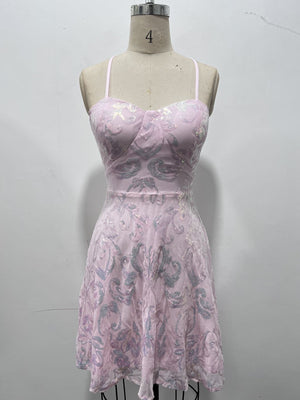 Pink A-line mini dress with sweetheart