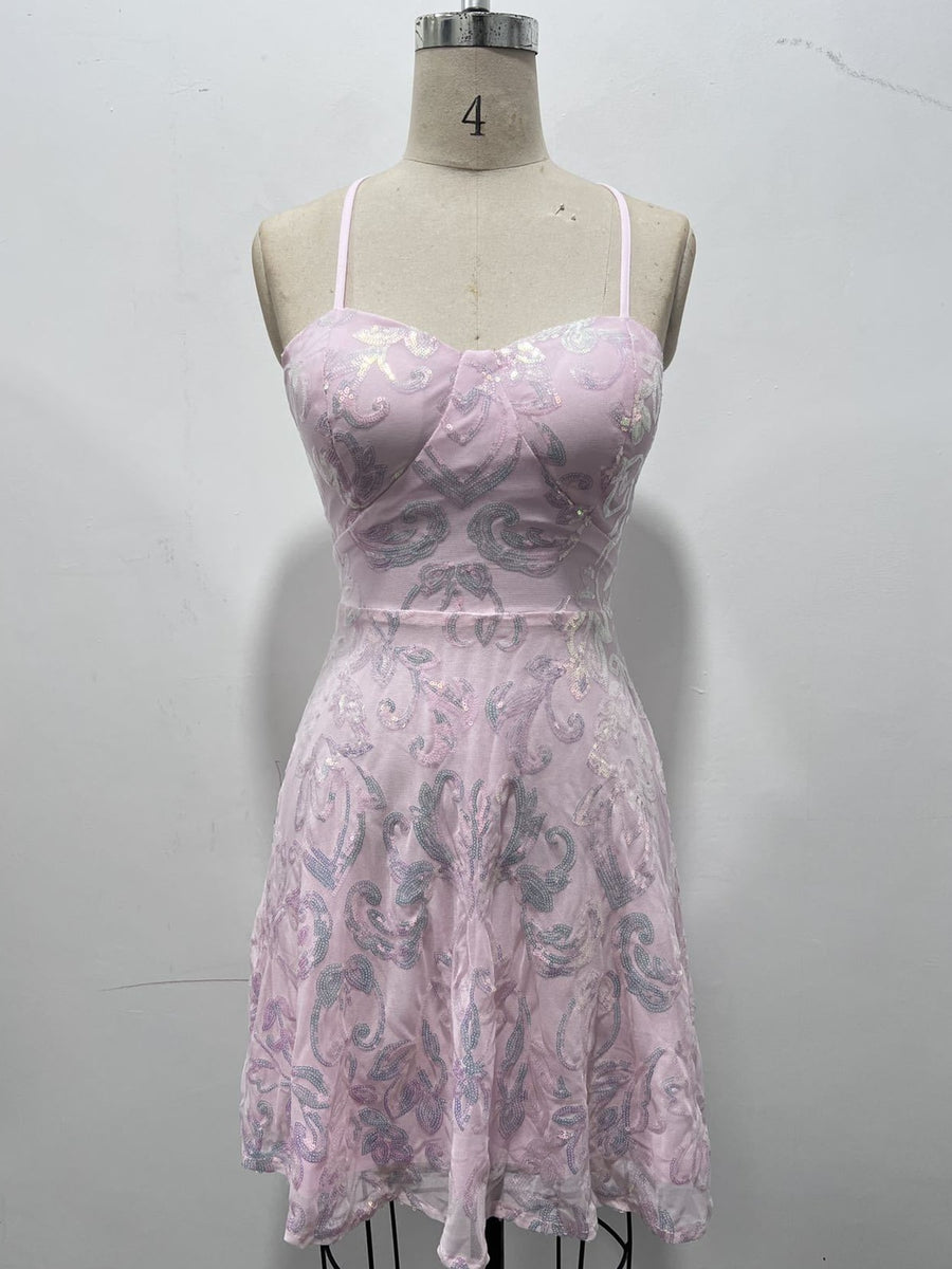 Pink A-line mini dress with sweetheart