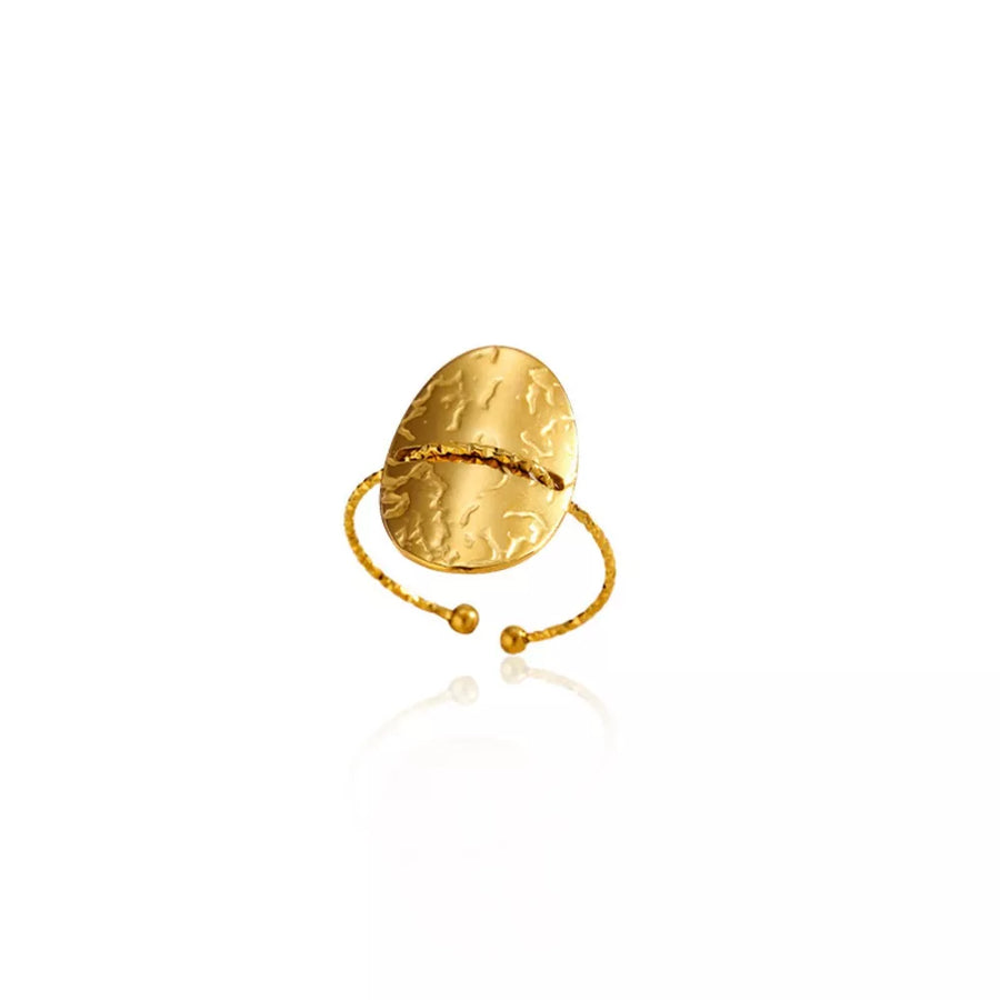 ring featuring hammered texture in Gold with 18K Gold-Plated, Stainless Steel Care instructions: Avoid wearing during