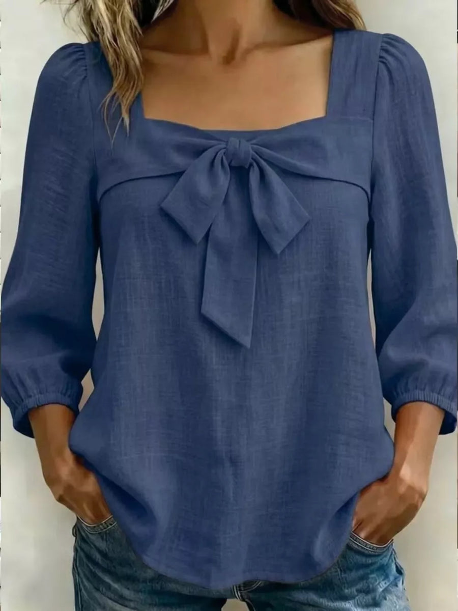 Pink Full Size Bow Front Square Neck Blouse Plus Size