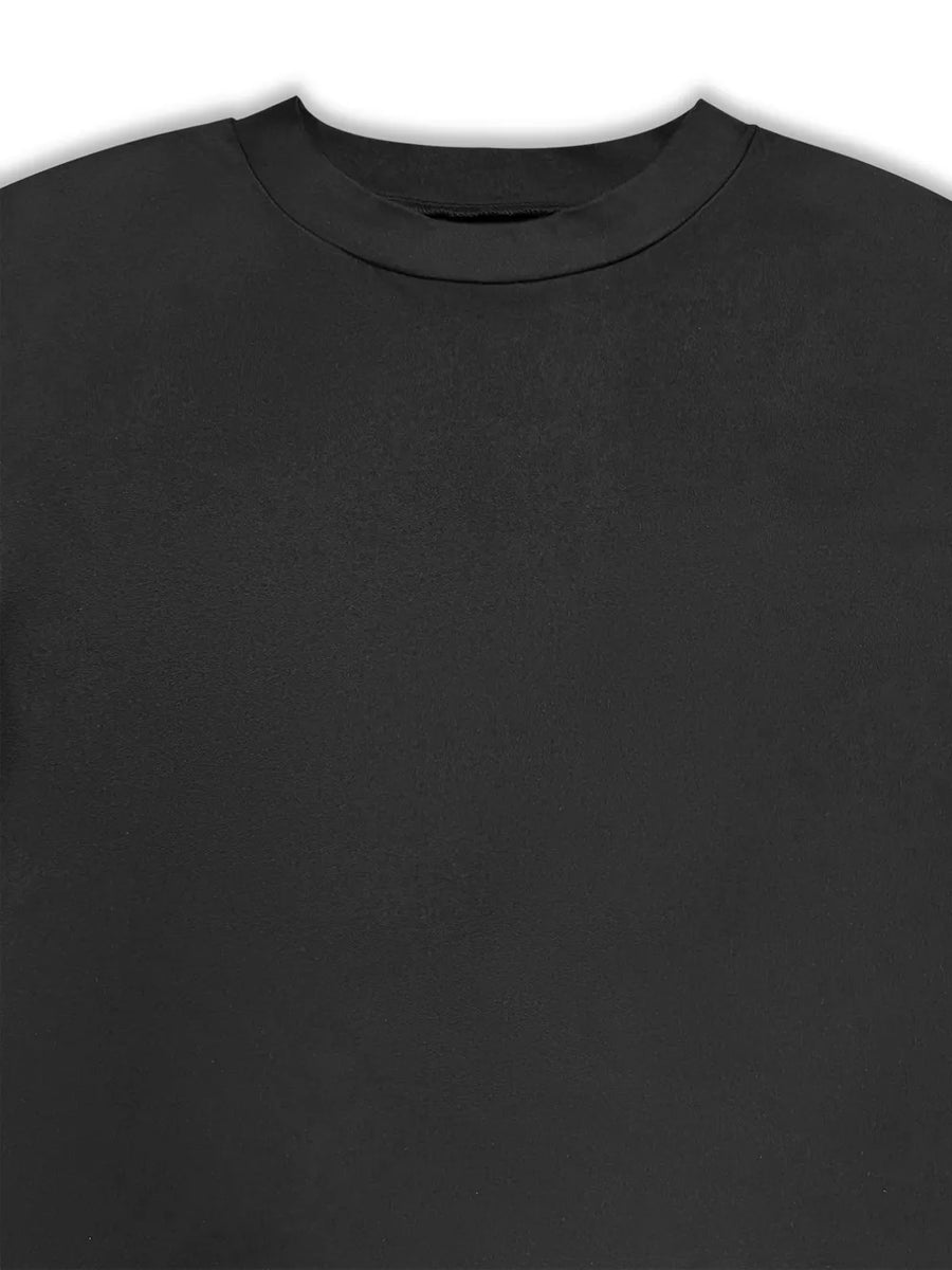Black long sleeve relaxed fit top with crew neck