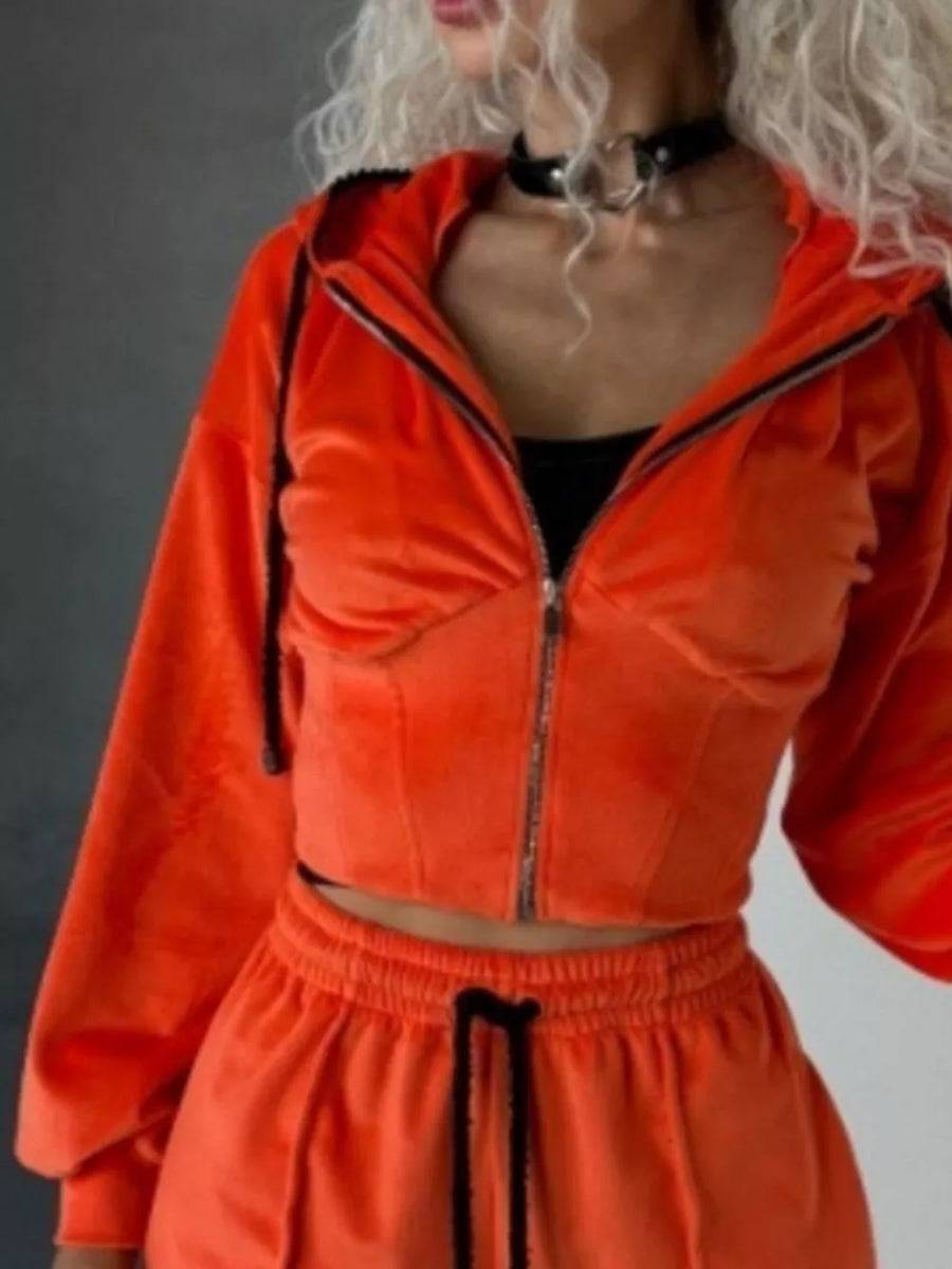 Zip Up Hooded Outerwear And Shorts Set, view 22