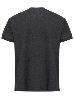Men's dark gray textured ribbed short-sleeve henley t-shirt