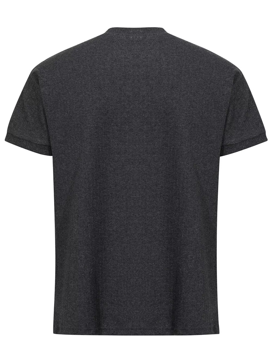 Men's dark gray textured ribbed short-sleeve henley t-shirt