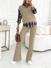 lounge set in light gray with v-neck and sleeveless