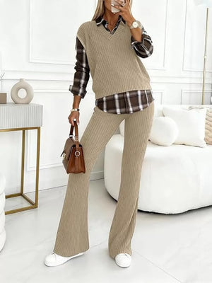 lounge set in light gray with v-neck and sleeveless