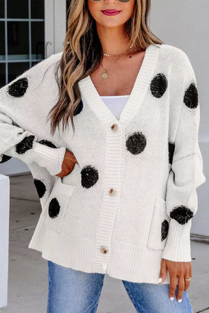 White with Polka Dot Button Up Cardigan