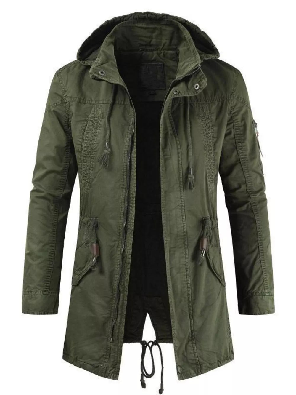 parka in olive green featuring pocketed and relaxed fit