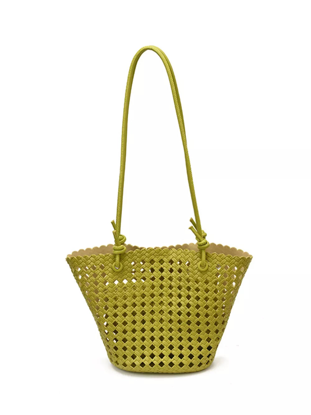 Woven Leather Shoulder Bag in tan with woven texture