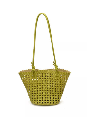 Woven Leather Shoulder Bag in tan with woven texture
