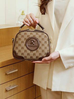 crossbody bag in Camel with monogram and top handle