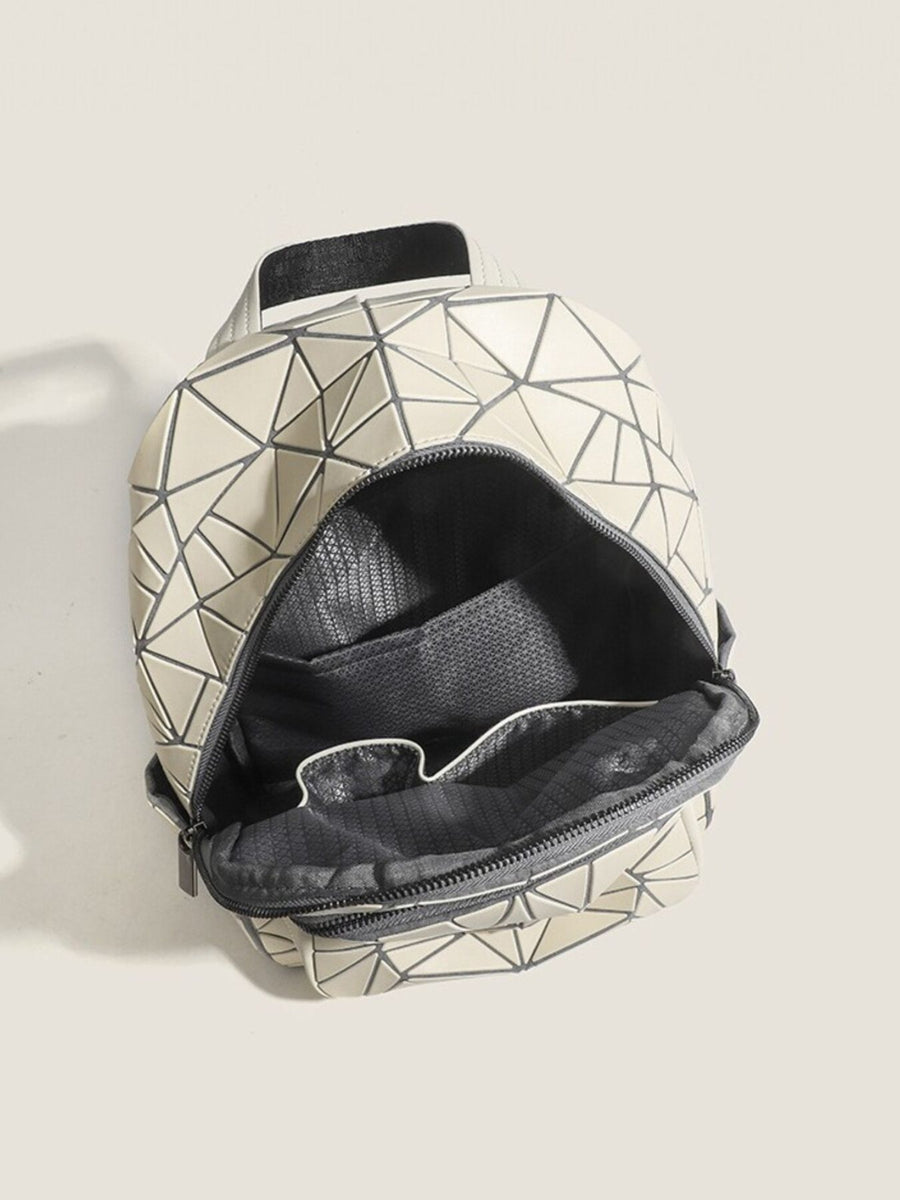 Geometric Lattice Pattern Backpack in Off-white with front zip pocket