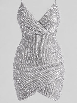 Silver mini dress with glitter and spaghetti strap