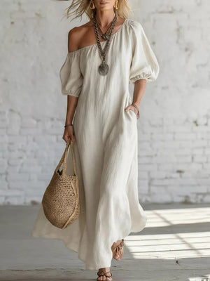 Black One-shoulder Puff Sleeve Maxi Dress