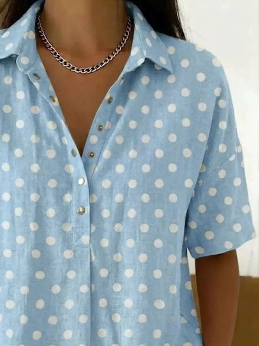 Full Size Polka Dot Short Sleeve Shirt Plus Size in Red