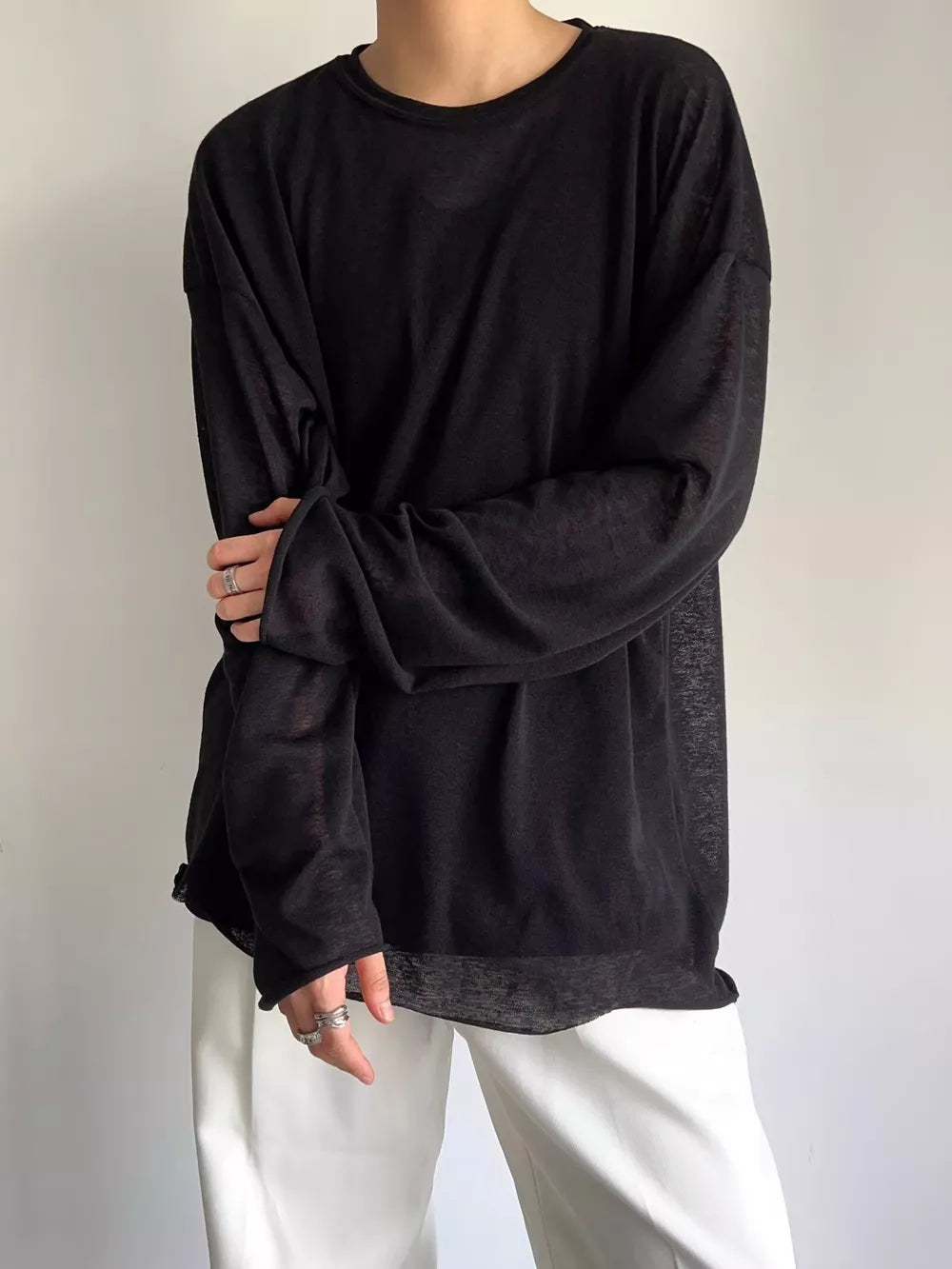 Black with Men's Plus Size Heathered Long-sleeve T-shirt