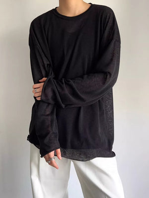 Black with Men's Plus Size Heathered Long-sleeve T-shirt