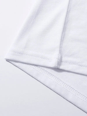 White cotton t-shirt hem detail with clean stitching