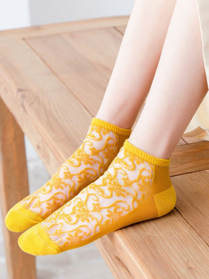 cream socks with elastic and floral