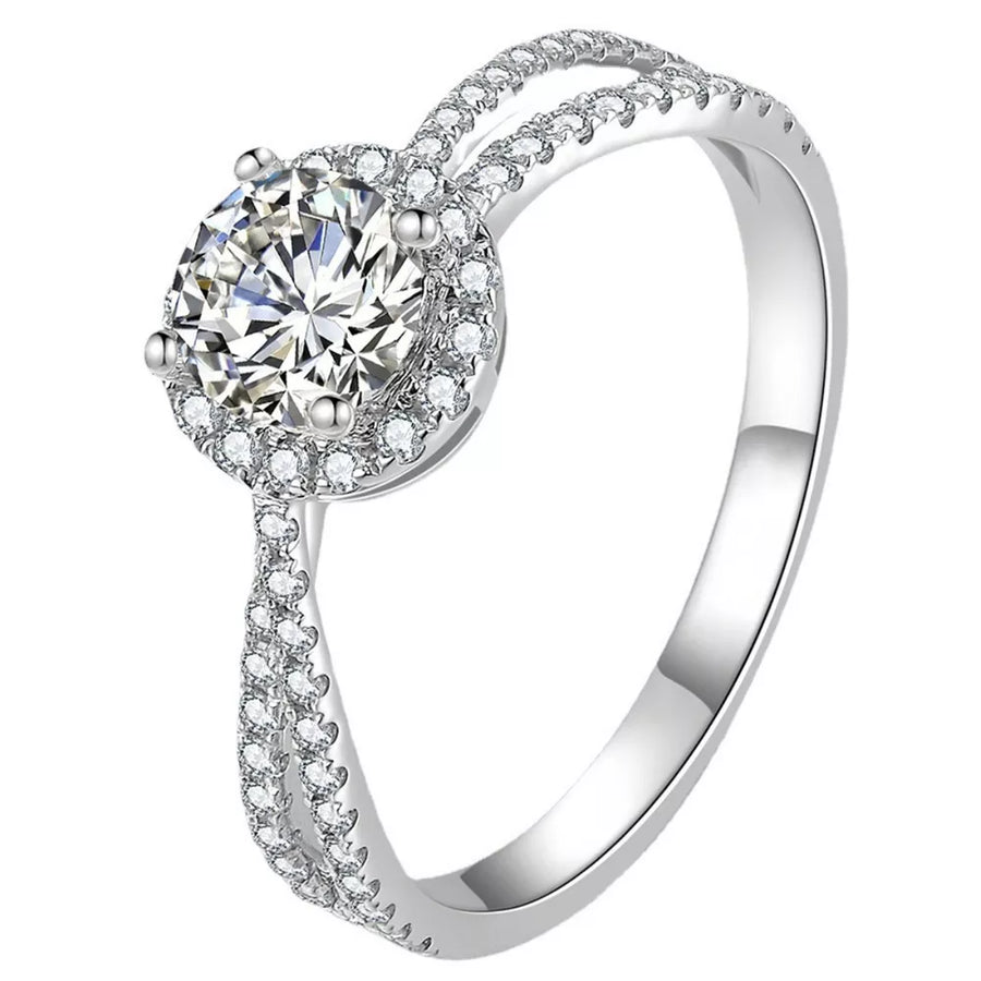 1 Carat 925 Sterling Silver Moissanite Ring in silver with 1 carat moissanite
